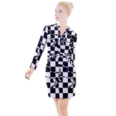 Chessboard Unicorn Button Long Sleeve Dress by ChastityWhiteRose