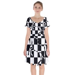 Chessboard Unicorn Short Sleeve Bardot Dress