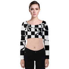 Chessboard Unicorn Velvet Long Sleeve Crop Top