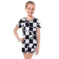 Chessboard Unicorn Kids  Mesh Tee And Shorts Set