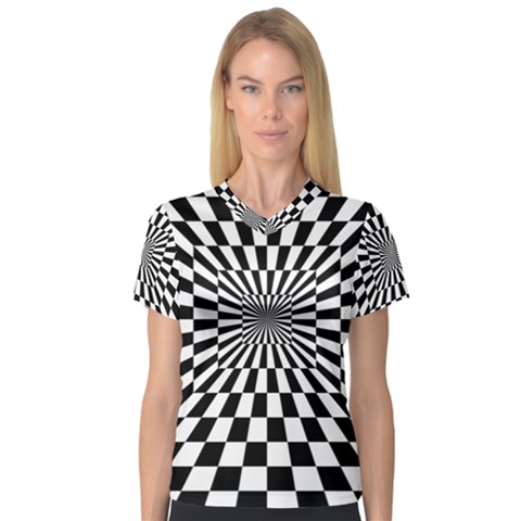 2 Color Checkered Square Tunnel V-neck Sport Mesh Tee by ChastityWhiteRose