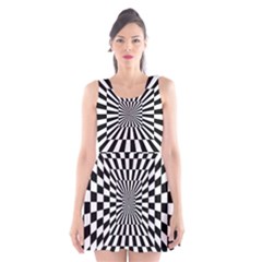 2 Color Checkered Square Tunnel Scoop Neck Skater Dress