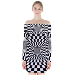 2 Color Checkered Square Tunnel Long Sleeve Off Shoulder Dress by ChastityWhiteRose