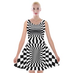 2 Color Checkered Square Tunnel Velvet Skater Dress