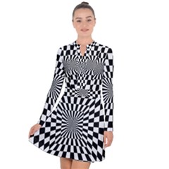 2 Color Checkered Square Tunnel Long Sleeve Panel Dress