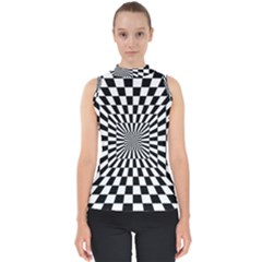 2 Color Checkered Square Tunnel Mock Neck Shell Top by ChastityWhiteRose