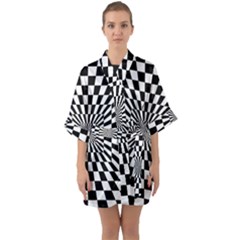 2 Color Checkered Square Tunnel Quarter Sleeve Kimono Robe by ChastityWhiteRose