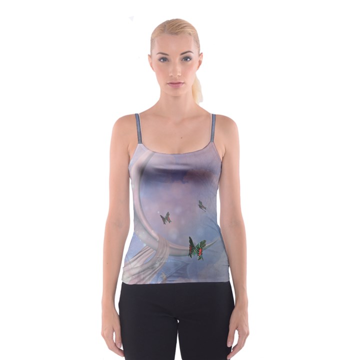 The Wonderful Moon With Butterflies Spaghetti Strap Top