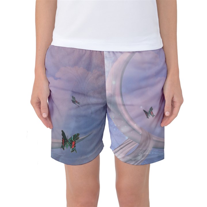 The Wonderful Moon With Butterflies Women s Basketball Shorts