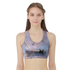 The Wonderful Moon With Butterflies Sports Bra With Border by FantasyWorld7