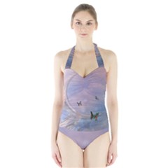 The Wonderful Moon With Butterflies Halter Swimsuit by FantasyWorld7