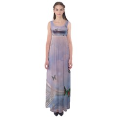 The Wonderful Moon With Butterflies Empire Waist Maxi Dress by FantasyWorld7