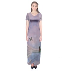 The Wonderful Moon With Butterflies Short Sleeve Maxi Dress by FantasyWorld7