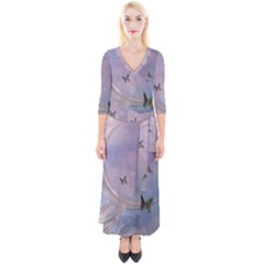 The Wonderful Moon With Butterflies Quarter Sleeve Wrap Maxi Dress by FantasyWorld7