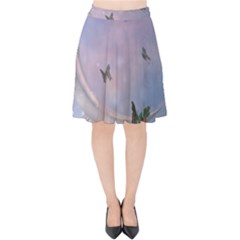 The Wonderful Moon With Butterflies Velvet High Waist Skirt by FantasyWorld7