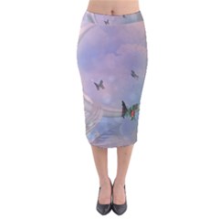 The Wonderful Moon With Butterflies Velvet Midi Pencil Skirt by FantasyWorld7