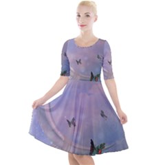 The Wonderful Moon With Butterflies Quarter Sleeve A-line Dress