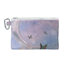 The Wonderful Moon With Butterflies Canvas Cosmetic Bag (medium) by FantasyWorld7