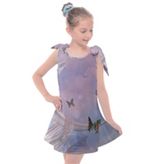 The Wonderful Moon With Butterflies Kids  Tie Up Tunic Dress by FantasyWorld7