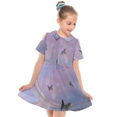 The Wonderful Moon With Butterflies Kids  Short Sleeve Shirt Dress by FantasyWorld7