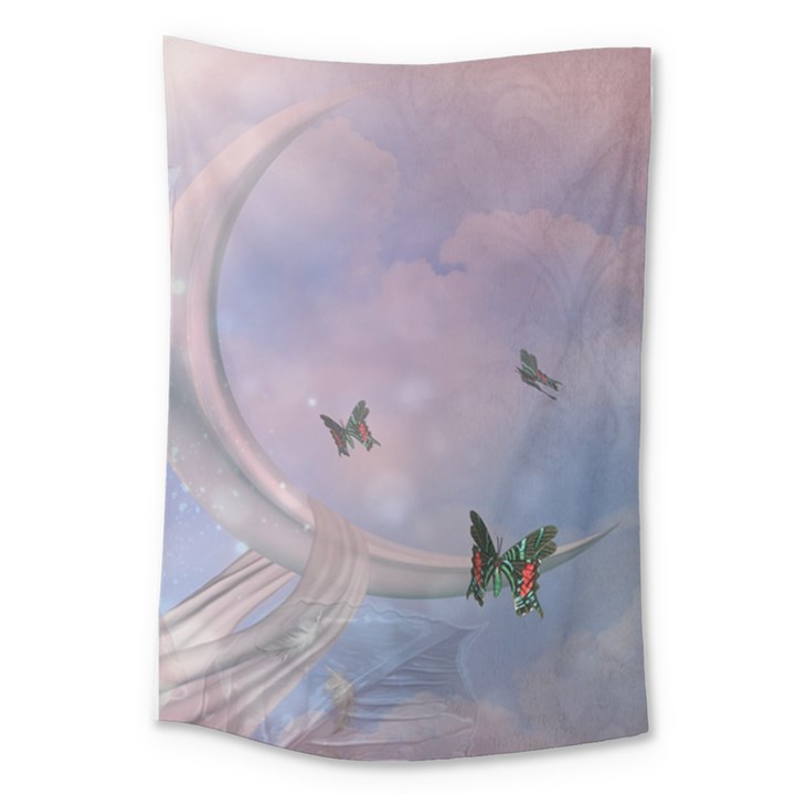 The Wonderful Moon With Butterflies Large Tapestry