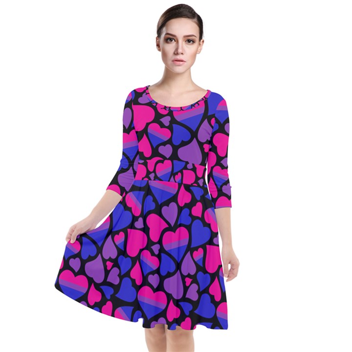 Bisexual Pride Hearts Quarter Sleeve Waist Band Dress