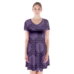 Hexagon Grid Geometric Hexagonal Short Sleeve V-neck Flare Dress by Celenk