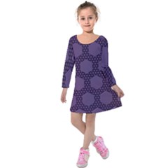 Hexagon Grid Geometric Hexagonal Kids  Long Sleeve Velvet Dress by Celenk