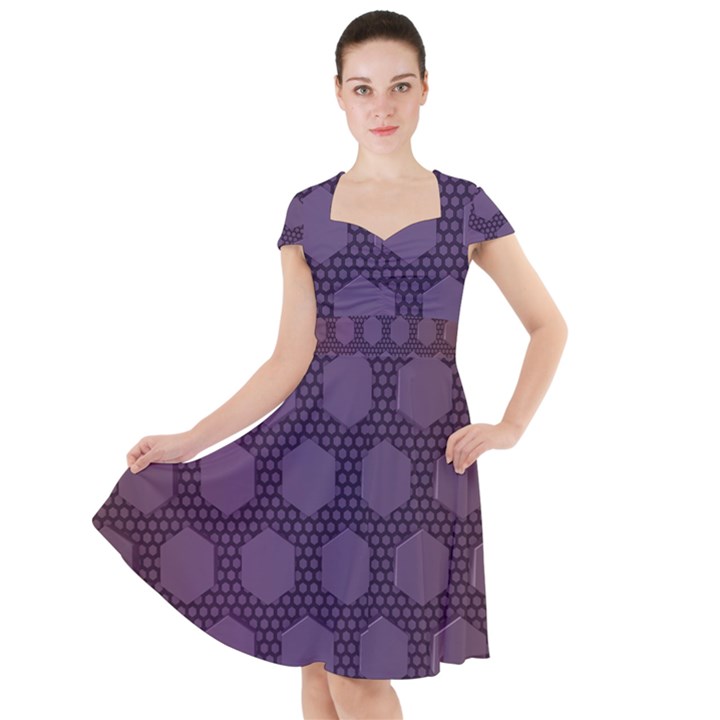 Hexagon Grid Geometric Hexagonal Cap Sleeve Midi Dress