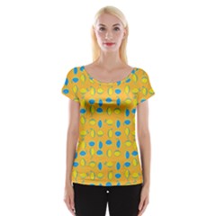 Lemons Ongoing Pattern Texture Cap Sleeve Top by Celenk