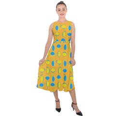 Lemons Ongoing Pattern Texture Midi Tie-back Chiffon Dress by Celenk