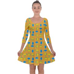 Lemons Ongoing Pattern Texture Quarter Sleeve Skater Dress by Celenk