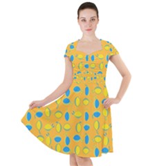 Lemons Ongoing Pattern Texture Cap Sleeve Midi Dress by Celenk