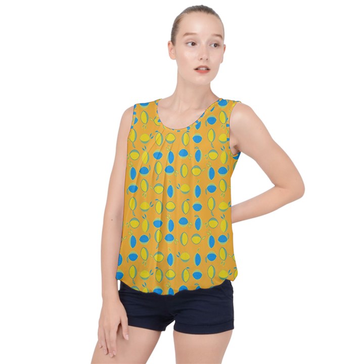 Lemons Ongoing Pattern Texture Bubble Hem Chiffon Tank Top