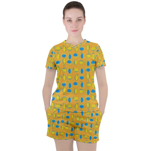 Lemons Ongoing Pattern Texture Women s Tee And Shorts Set by Celenk