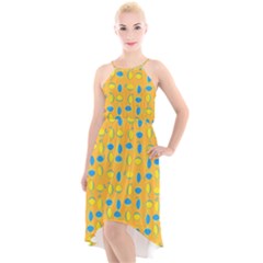 Lemons Ongoing Pattern Texture High-low Halter Chiffon Dress 