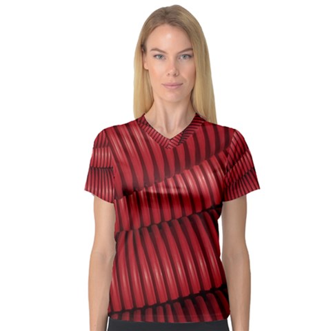 Tube Plastic Red Rip V-neck Sport Mesh Tee by Celenk