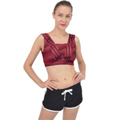 Tube Plastic Red Rip V-back Sports Bra by Celenk