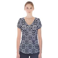 Fabric Design Pattern Color Short Sleeve Front Detail Top by Celenk