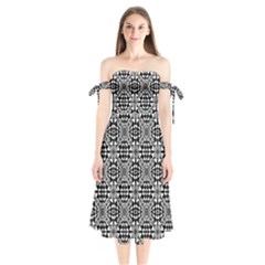 Fabric Design Pattern Color Shoulder Tie Bardot Midi Dress by Celenk