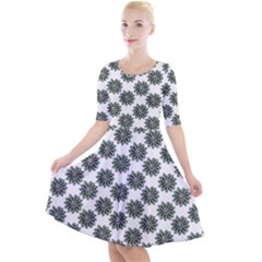 Graphic Pattern Flowers Quarter Sleeve A-line Dress