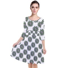 Graphic Pattern Flowers Quarter Sleeve Waist Band Dress by Celenk