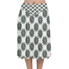 Graphic Pattern Flowers Velvet Flared Midi Skirt by Celenk