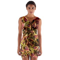 Plant Leaves Foliage Pattern Wrap Front Bodycon Dress by Celenk