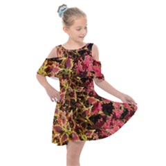 Plant Leaves Foliage Pattern Kids  Shoulder Cutout Chiffon Dress by Celenk