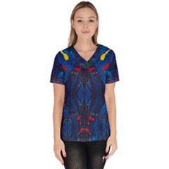 Kaleidoscope Art Pattern Ornament Women s V-neck Scrub Top by Celenk