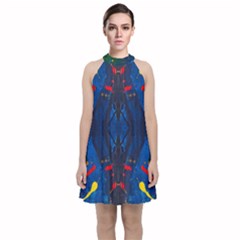 Kaleidoscope Art Pattern Ornament Velvet Halter Neckline Dress  by Celenk