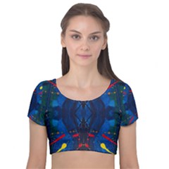 Kaleidoscope Art Pattern Ornament Velvet Short Sleeve Crop Top  by Celenk