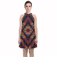 Kaleidoscope Art Pattern Ornament Velvet Halter Neckline Dress  by Celenk