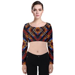 Kaleidoscope Art Pattern Ornament Velvet Long Sleeve Crop Top by Celenk